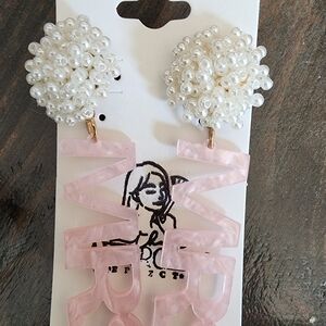 Pink Pearl Cluster Statement Earrings